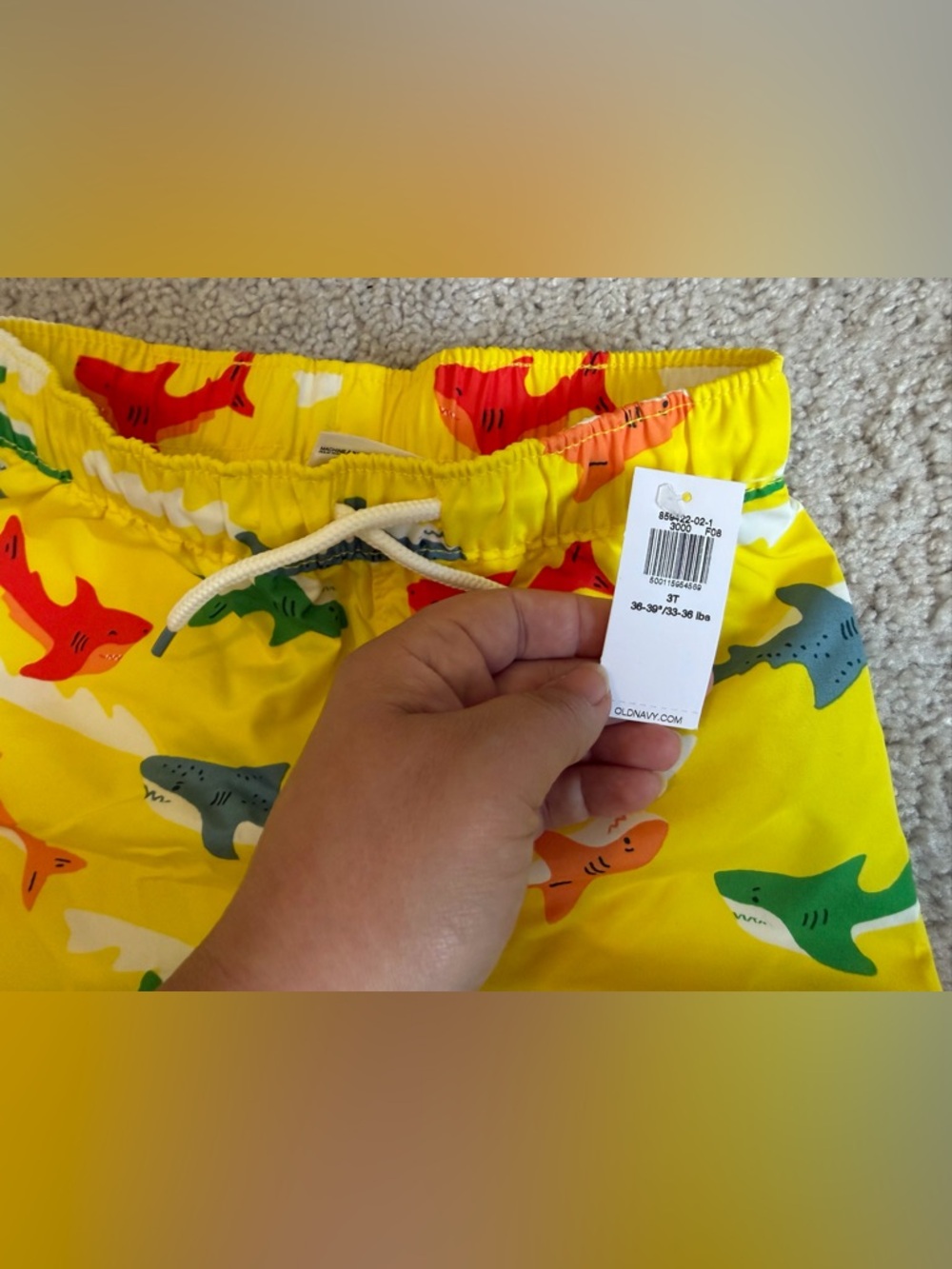 NWT Old Navy Toddler Boys Swim Trunks 3T Shark Print Yellow Summer Swim Shorts - Picture 3 of 3